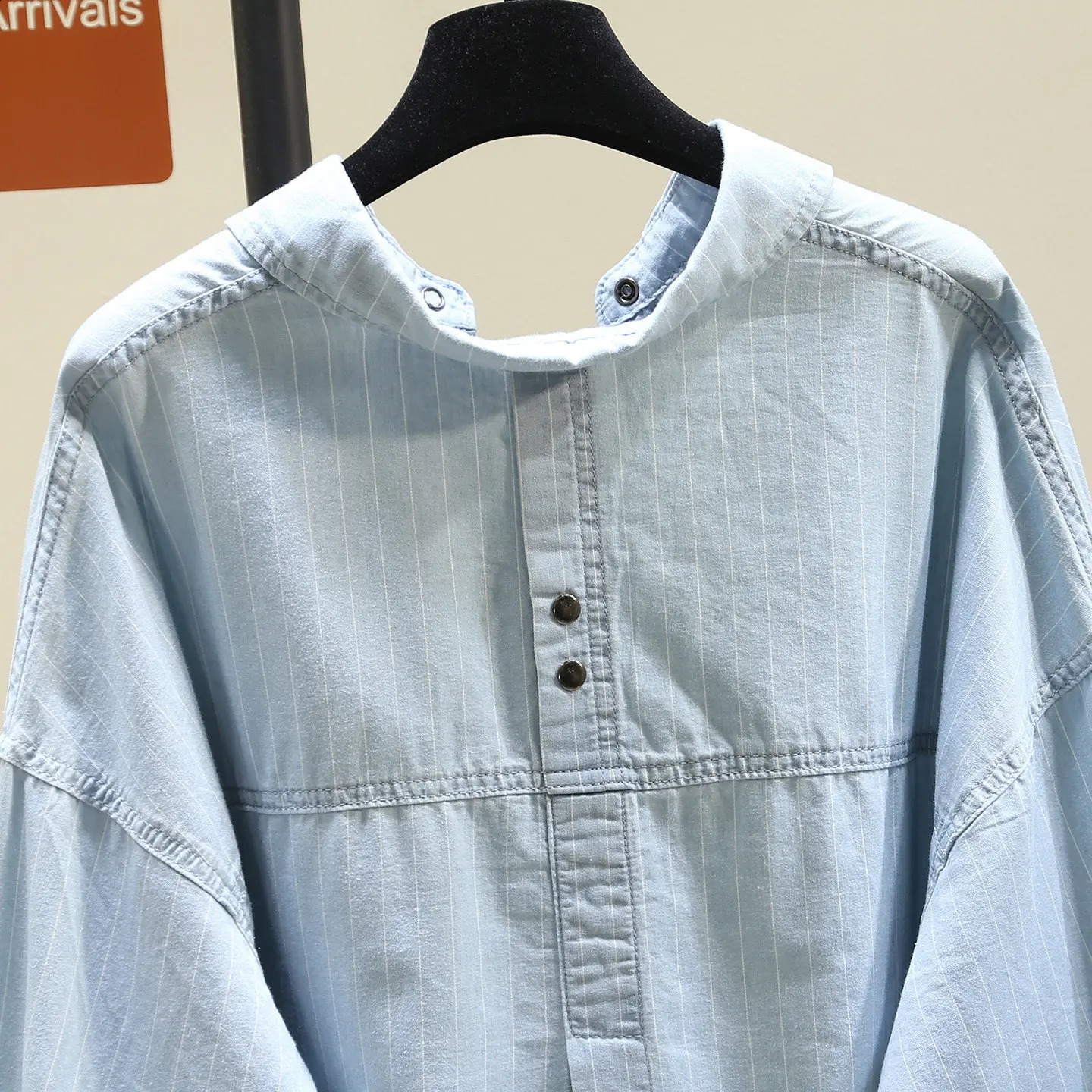 SuperAen Blue Striped Denim Loose and Casual n Shirts for Women Spring Office Lady Oversize Asymmetrical Shirts 260626 - view 3