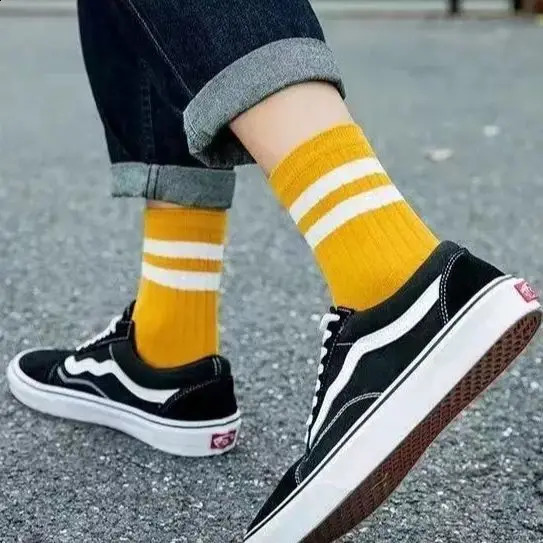 5 Pair Mens Striped Casual Breathable Socks High Quality Harajuku Retro Cotton 260622 - view 4