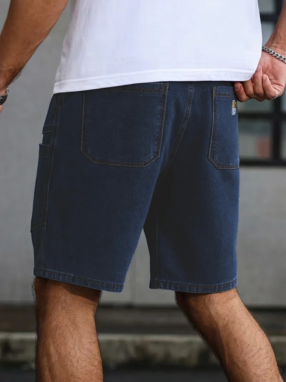 Mens Summer Loose Straight Denim Shorts American Workwear Patchwork Style Casual Cargo MidRise 260625 - view 6