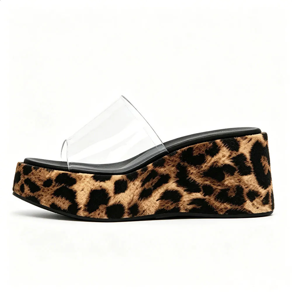 Transparent PVC Wedge Slide Mules Shoes Women Vintage Slip On Platform 75CM High Heel Leopard Print Polka Dot Summer Sandals 260626 - view 1