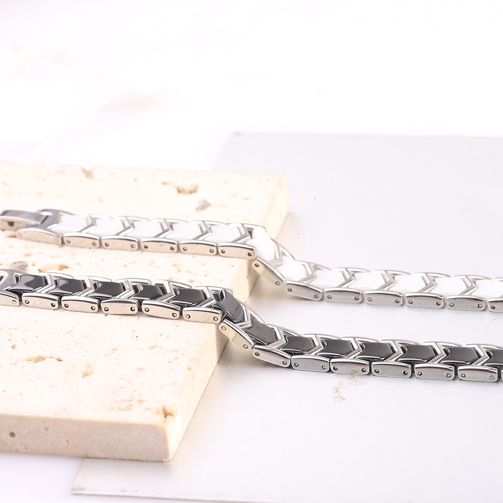 New In 10MM Black And White Ceramic 2 Tone Steel Bracelet Fashion Spliced Stainless Steel M Versatile Chain For Women And Men Bijoux Jewelry Wholesale - view 6