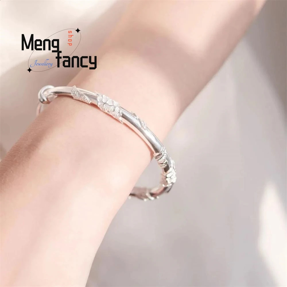Trendy y Floral Vintage Sliding Bangle - Unique Adjustable Ancient-Style Bracelet Exquisite Handcrafted Niche Jewelry Gift 260626 - view 7