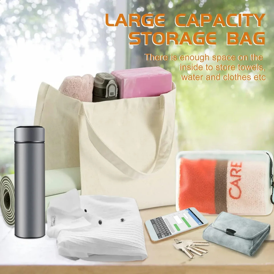 Canvas Tote Bag with Yoga Mat Pocket Carryall Shoulder Bag for Office Workout Pilates Travel Beach and Gym 260622CJ - view 7