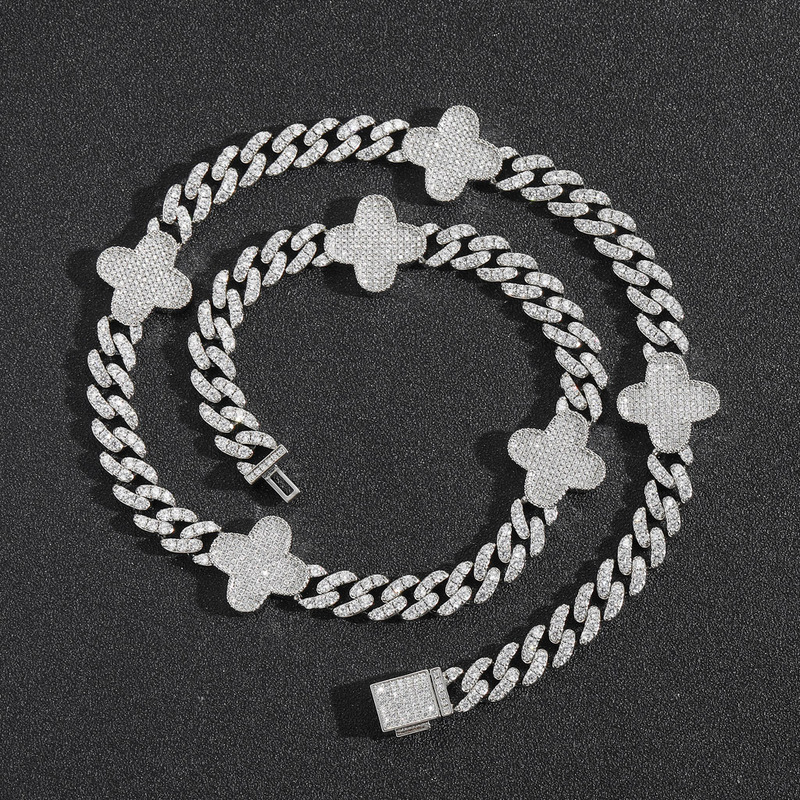 Bracelet Fashionable And Exquisite Clover Necklace Bracelet Cuban Chain Full Of Zircon Versatile Collarbone Chain Accessories Hip Hop Style Accessorie - view 1