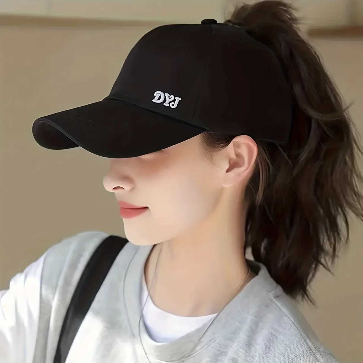 baseball Womens casual Ponytail hat with open top letter embroidery on the front of the hat opening design at the M260626 - view 6