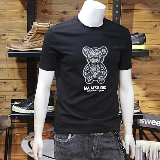 Men's Punk Bear Print T-Shirt, Mercerized Cotton Short-Sleeve Tee, Slim-Fit Round-Neck Graphic Bear Tee Shirt for Summer Vacation Travel, Weekend Stre - view 5