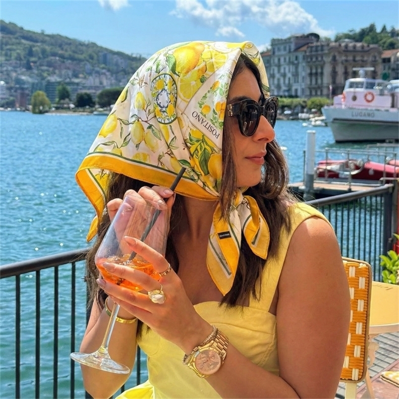Fashion Print Silk Hairbands Summer Lemon Scarf Women 2026 Elagant Bandana Neck Kerchief Head Bands Foulard Female Scarfs 260617
