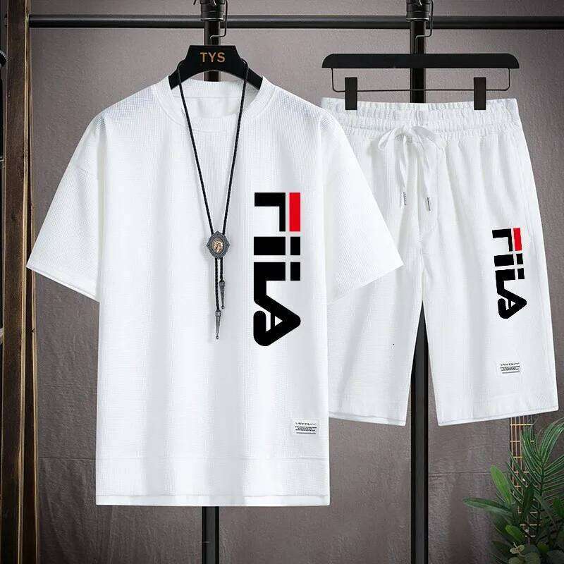 2026 Summer Men's Casual T-shirt+Shorts Waffle Fashion Short Sleeve Shorts Two sets of Sports Loose Set 26Y0626 - view 3