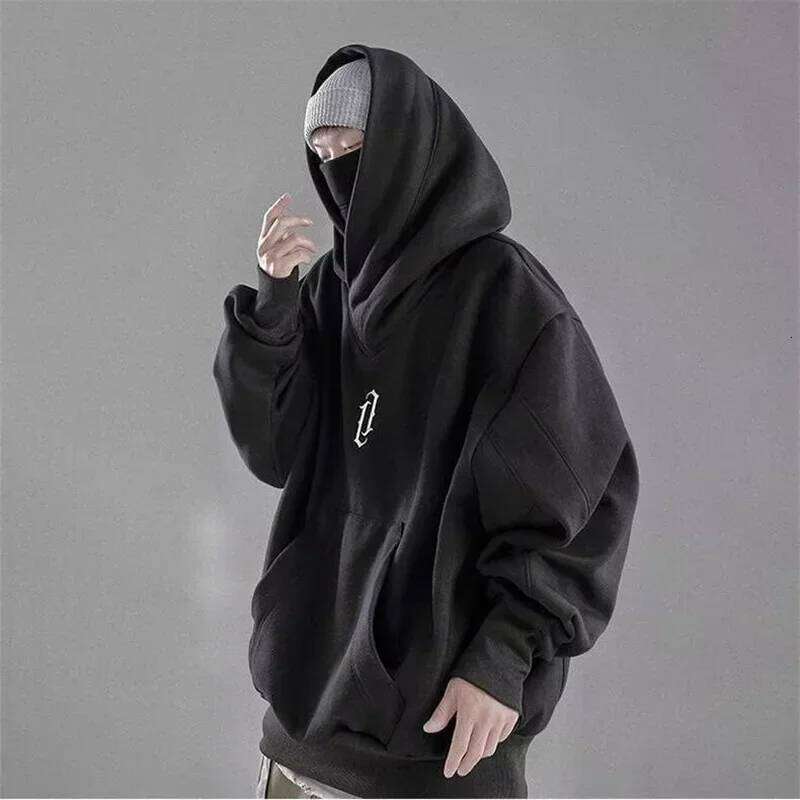 Winter Embroidery Turtleneck Men's Hooded Sweatshirt Japanese Ninja Oversized Hoodies Hip Hop Fleece Pocket Streetwear Y2K Hoody W260626 - view 1