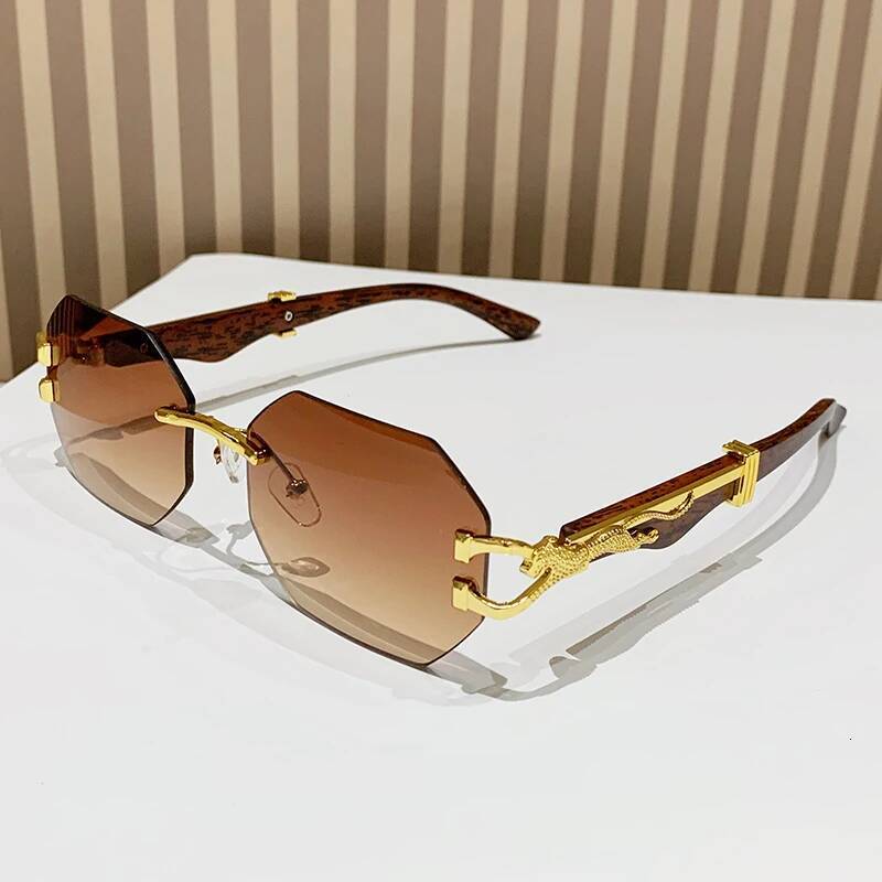 Hiking Rimless Square Anti Light Glasses Men With Polygon Gradient Eyeglasses Women Leopard Decoration Eyewear Uv400 - view 5