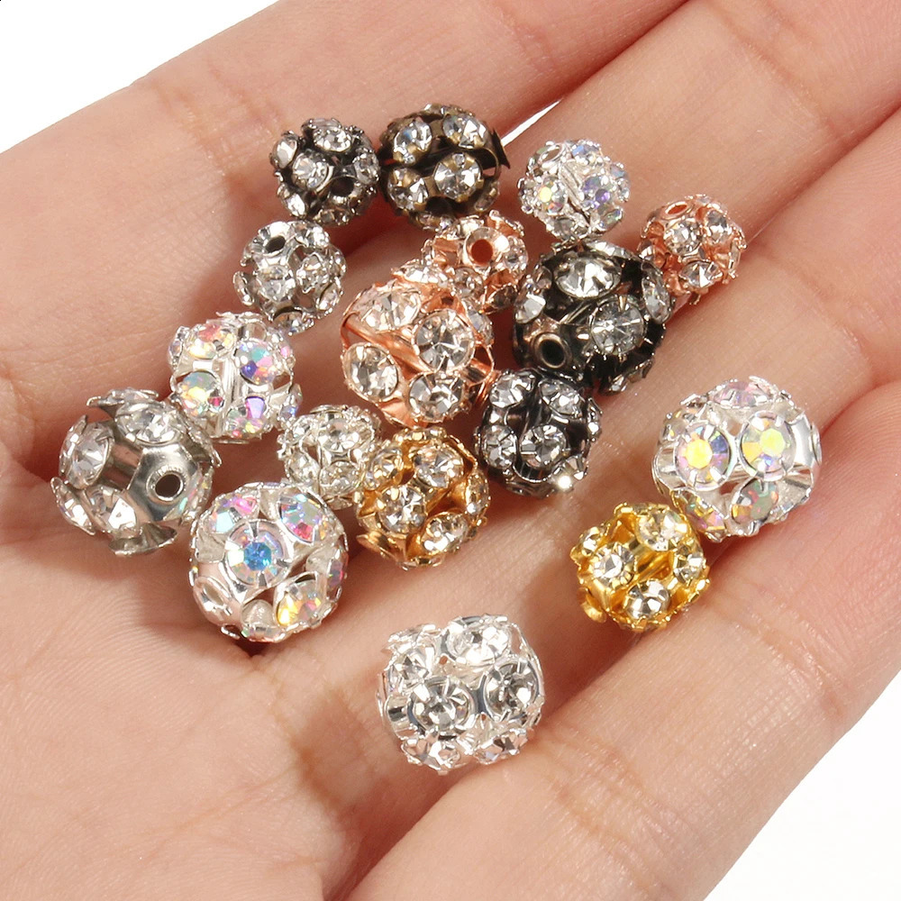 Wholesale 50pcs 6/8/10mm Metal Plated Crystal AB Rhinestone Ball Spacer Loose Beads For Jewelry Making Diy Bracelet Accessories 260623