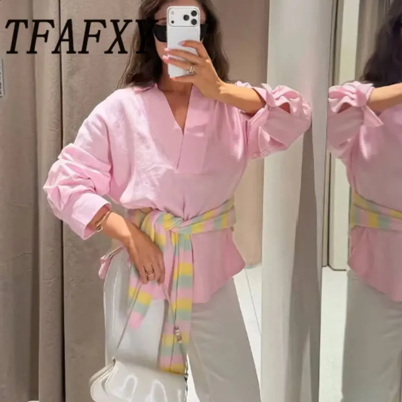TFAFXY 2026 Summer Minimalist Women Shirt Fashion Chic Long Sleeve Casual Holiday Blouse 260626