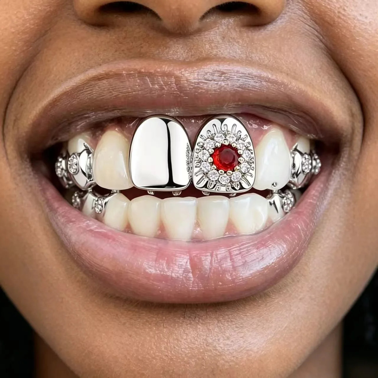 Gift Removable Hiphop Teeth Punk Flower n Dental Grills Gold Silver Color Bling Tooth Caps Party Cosplay 260623 - view 3