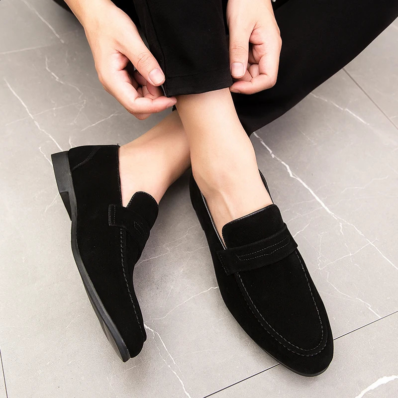 Suede Leather Oxfords Shoes For Men Loafers Casual Slip On y Dress Office Wedding Party Man Moccasins Black 260624 - view 3