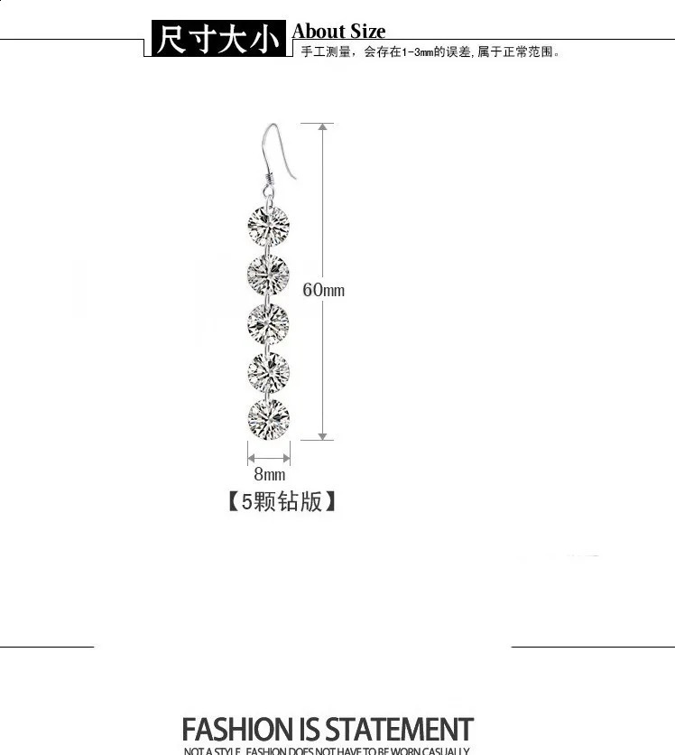 1CT Long Drop Earrings For Women 925 Sterling Silver Brilliant Lab Diamond Brides Bridesmaid Dangling Earrings 260625 - view 3