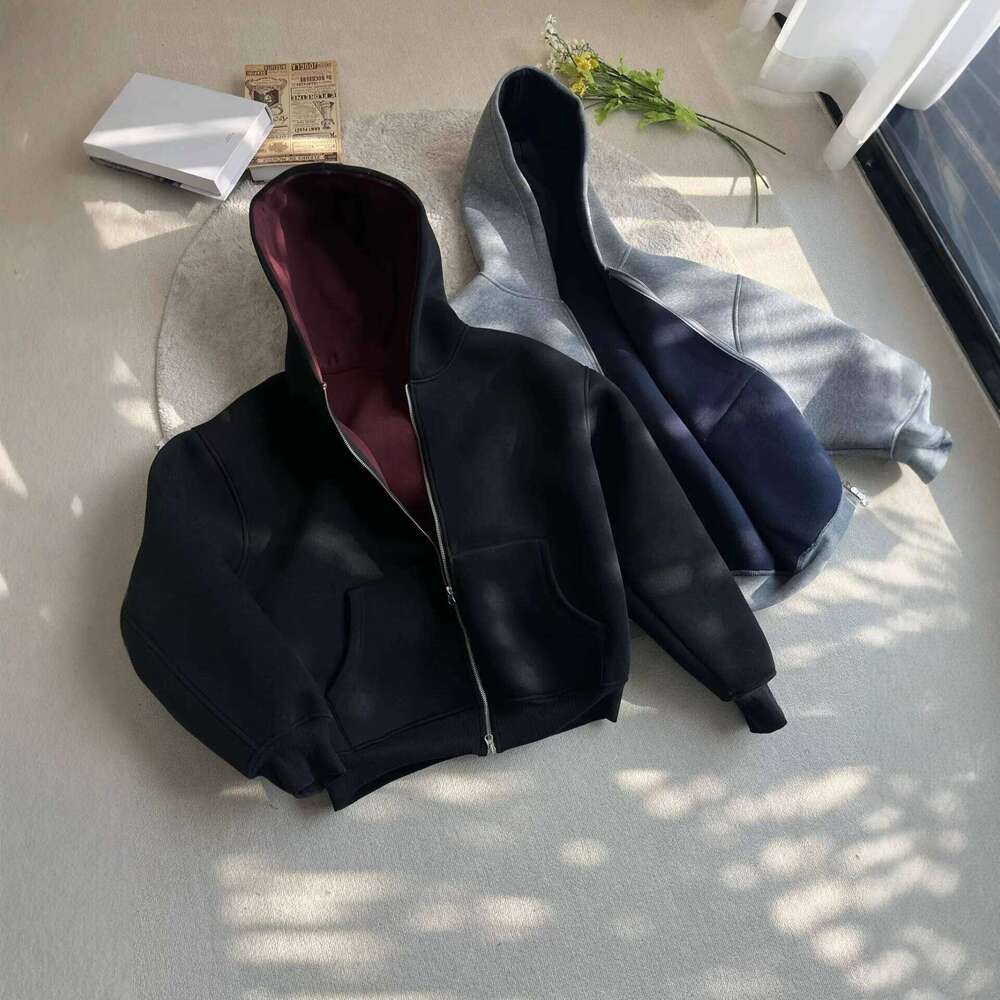 Mens 1200G Air Layer Hoodie Jacket Double Sided Zipper Cardigan Casual Korean Version Heavyweight y2k hoodie Hooded sweatshirt W260626 - view 3