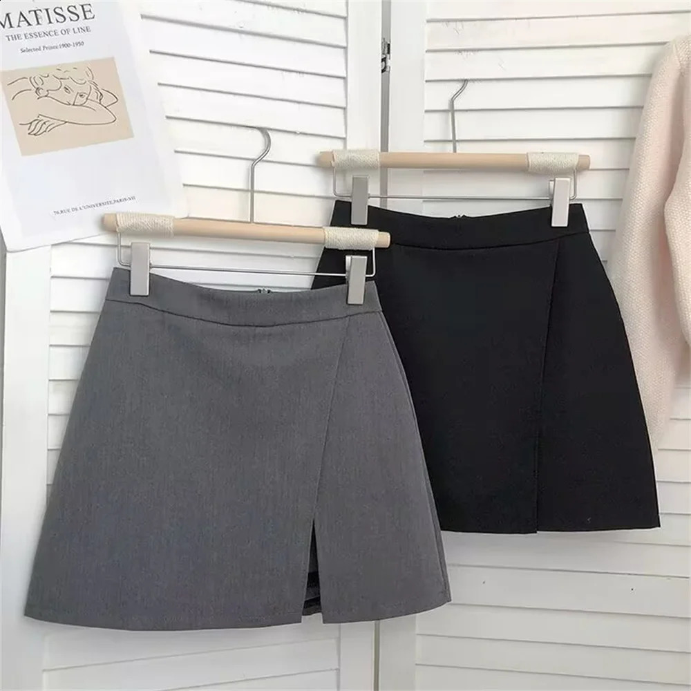 2026 Black Grey Irregular Skirt Aline Women High Waist Korean Fashion Zipper All Matched Shorts Skirts vintage for women 260626 - view 7