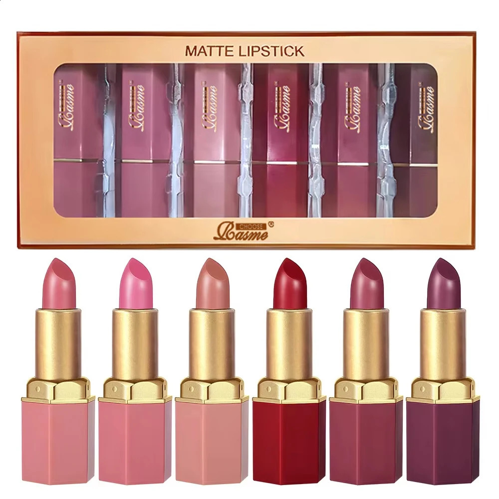6 Colors Gold Bar Tube Lipstick Matte Texture Pearlescent Glitter Velvet Lipstick Valentines Day Gift 6PCS 260626 - view 1