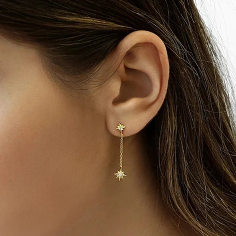925 Sterling Silver Needle Exquisite Zircon Tassel Chain Stud Earrings for Women Gold Drop Piercing Earrings INS Female Jewelry 260625 - view 6