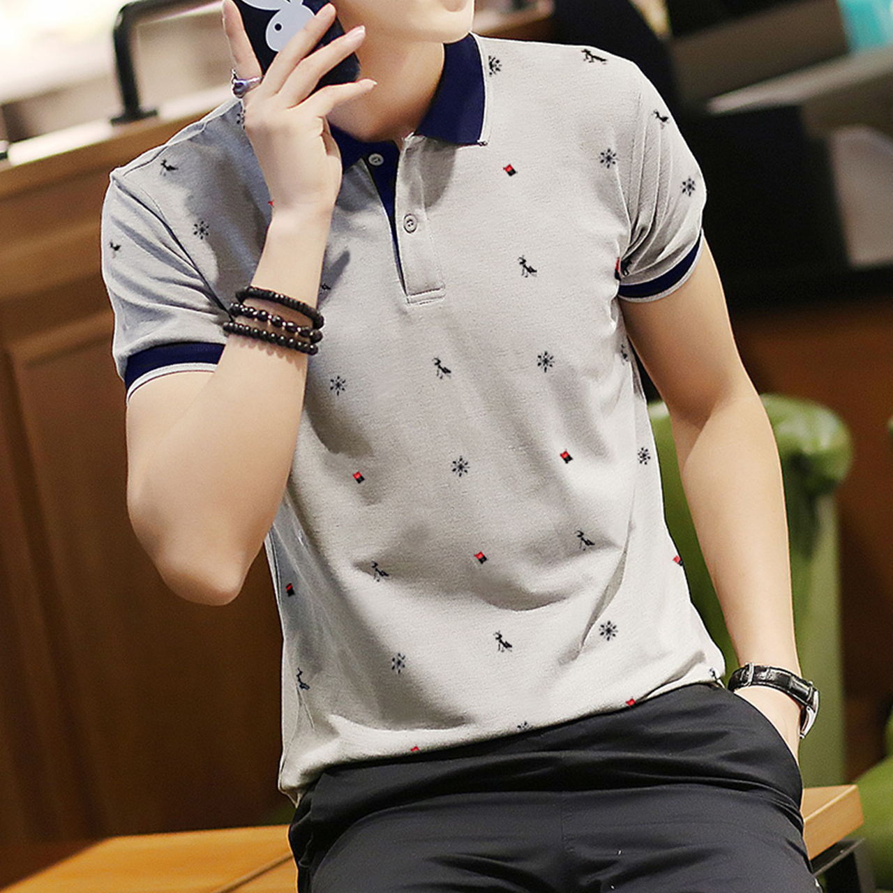 Summer Deer Print Polo Shirt Short Sleeve T-Shirt, Men's Loose Fit, Direct From Manufacturer - view 3