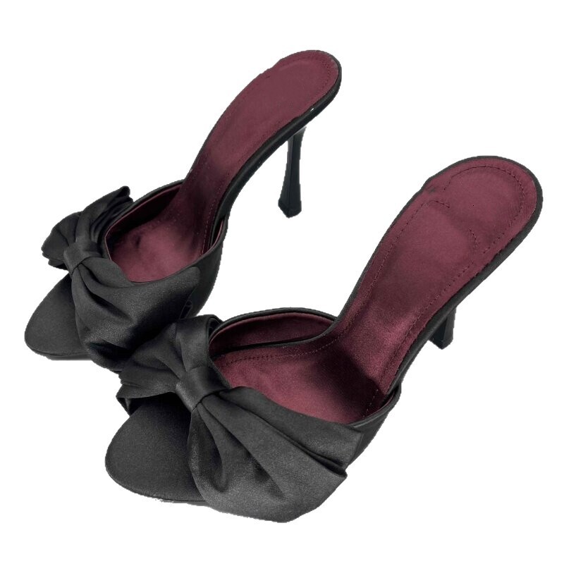 2026 Foreign Plus Size Shoes Bow Slippers Half Slippers High Heeled Sandals For Summer Outdoor Wear - view 5