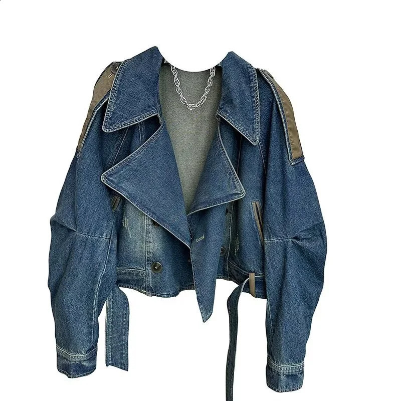 Heavyweight Denim Patchwork Jacket Casual Work Attire Womens Spring Autumn Thin Mid Length Trench Coat n Sense Niche 260626 - view 6