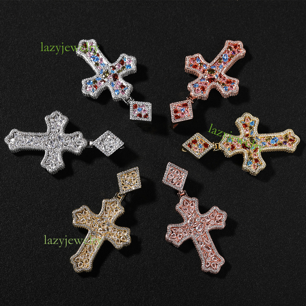 Retro classic moissanite crucifix pendant hip hop full diamond design diamond button all fashion men and women with the same fashion accessories - view 4