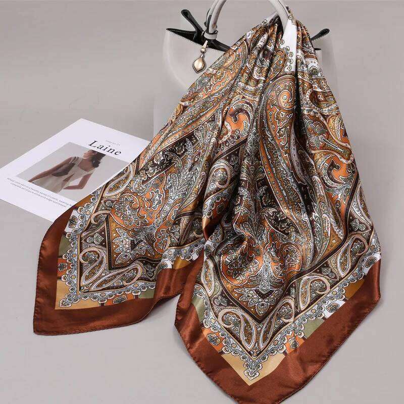 90x90cm Square Shawls Satin Neck Scarf For Women Fashion Print Floral Head Hijab Scarves Female Silk Feel Neckerchief Headband 26Y06226 - view 5