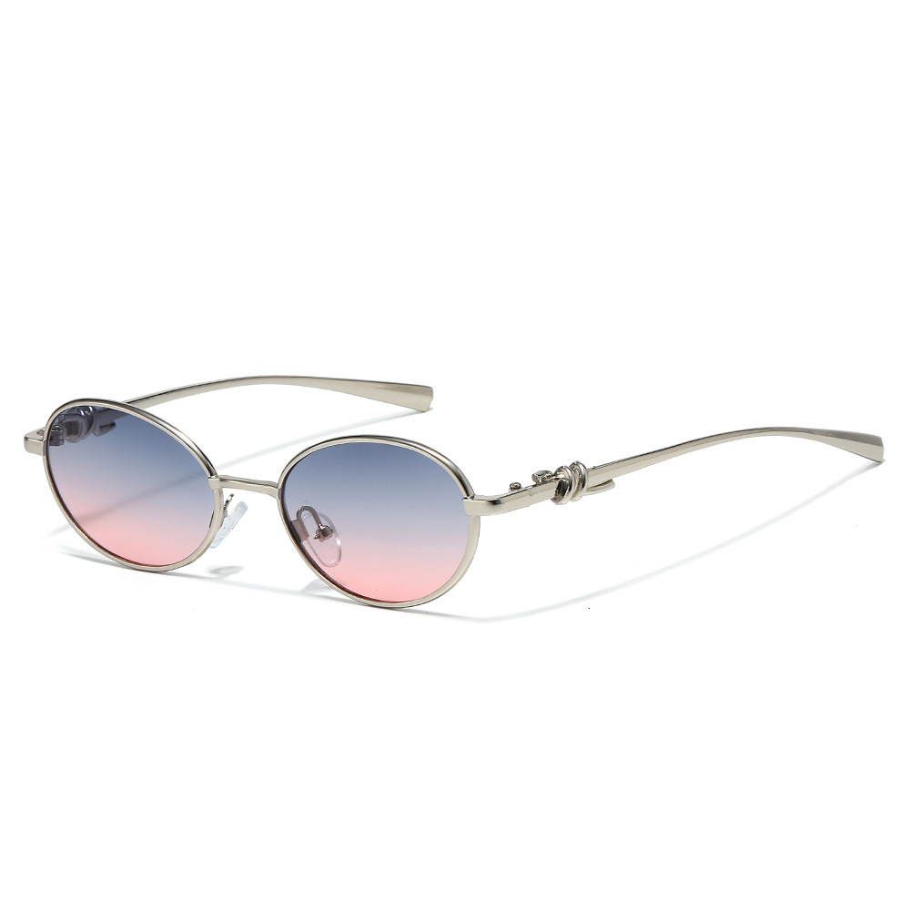 2026 European And American Retro Personalized Knot Design Foreign Trade New Metal Oval Cat-Eye Sunglasses - view 5