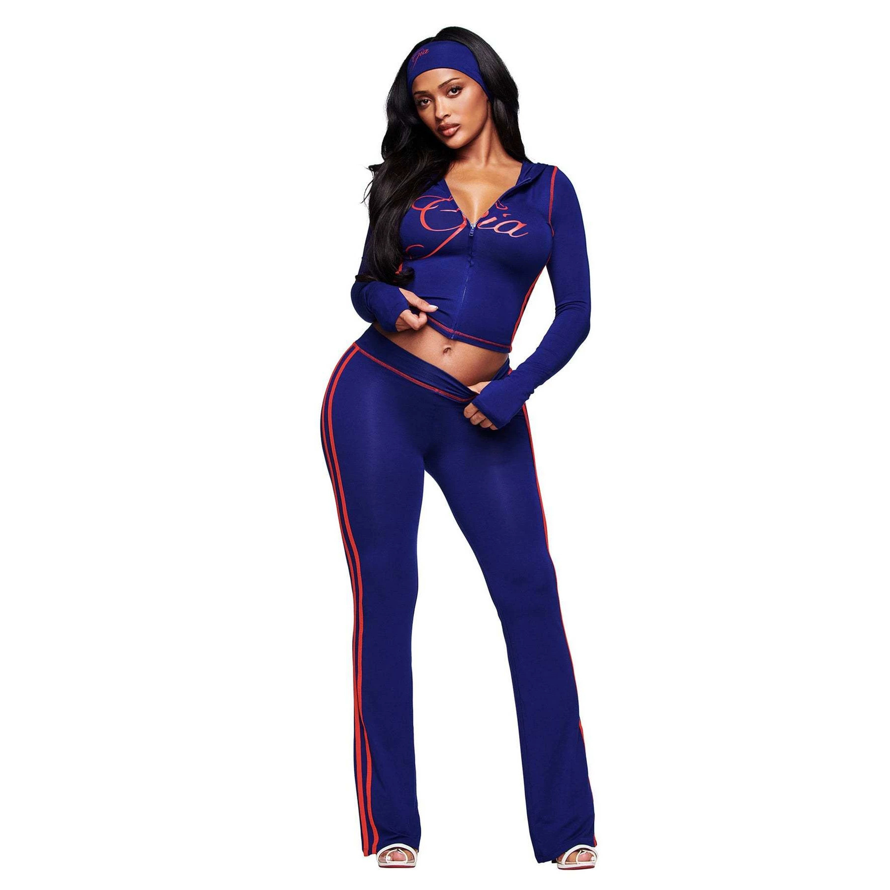New European American Fashion Casual Letter-Print Zip-Up Slim-Fit Jacket And Hip-Hugging Long Pants Women's Outfit - view 5