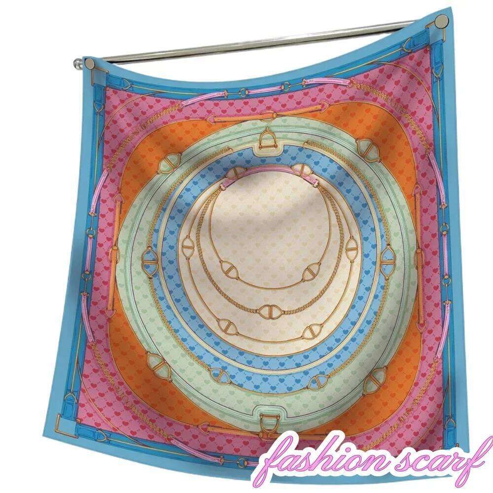 90CM French Love Circle Belt Chain High Quality Twill Silk Shawl Sunscreen Large Square Decorative Scarf 26Y06226 - view 3