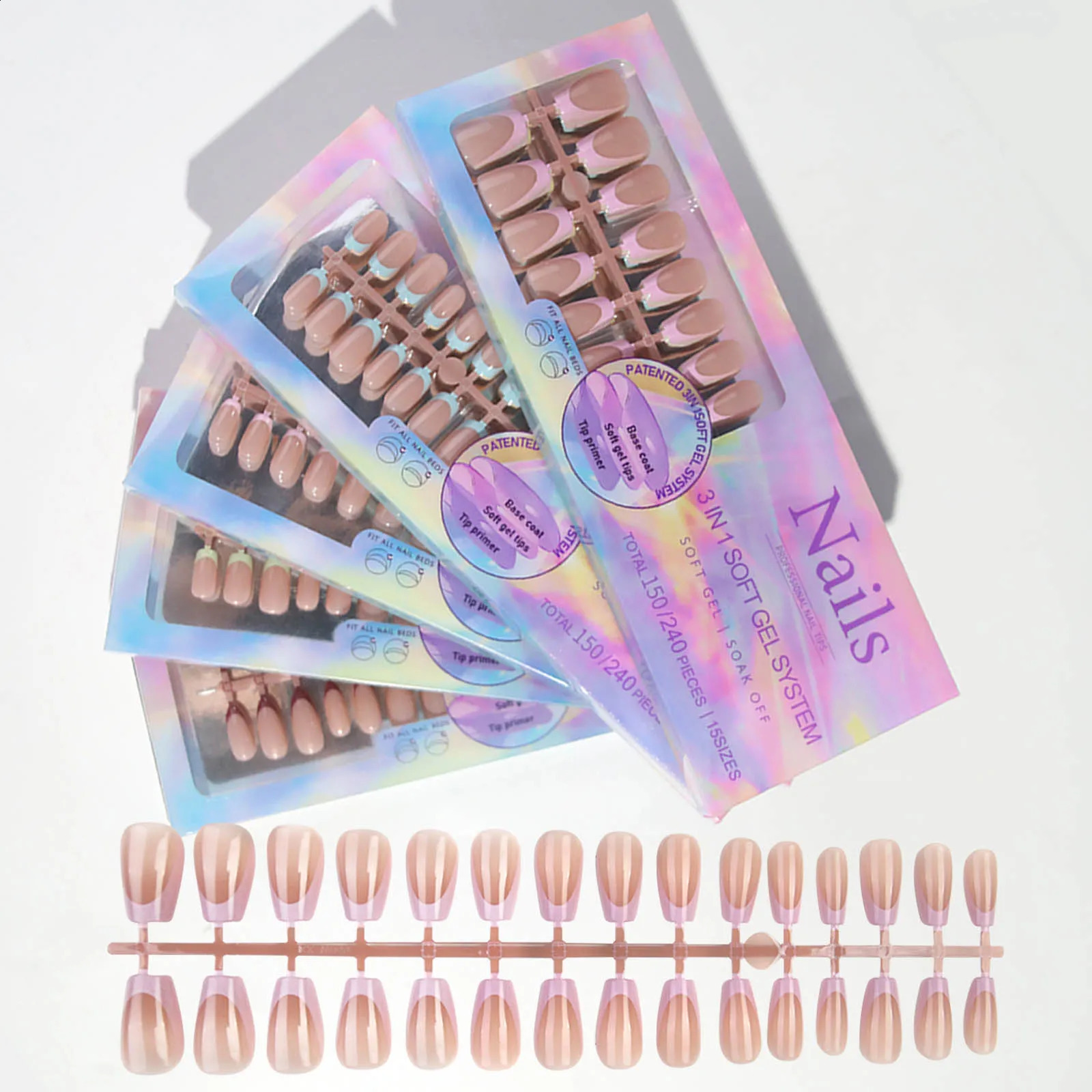 150pcs 6 Colors Fake Nail Multi-size False Nail Press On Acrylic Nails Almond French Wearing Armor Removable Convenient 260626 - view 3
