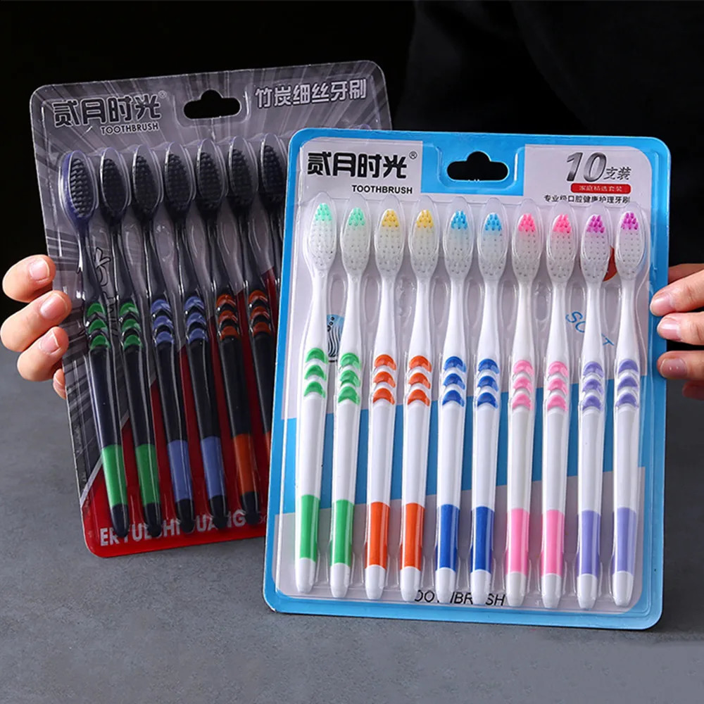 10pcs SoftBristle Toothbrush Adult Environmental Bamboo Charcoal Teeth Deep Cleaning Household Fine Wool 260615
