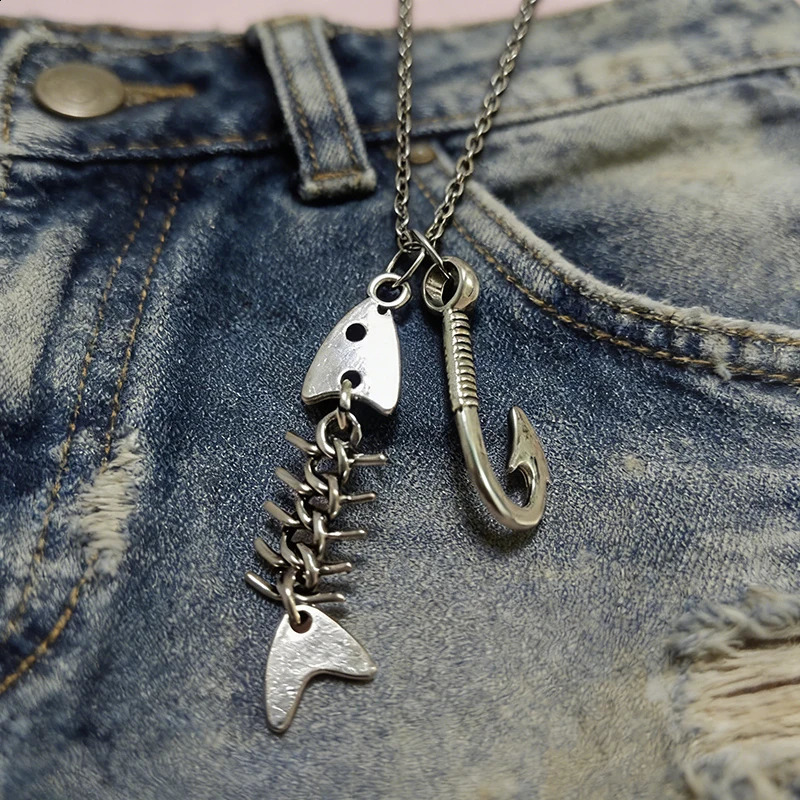 Personalized and creative fishbone and hook pendant necklace a gift for holiday parties and fishing enthusiasts 260626 - view 6
