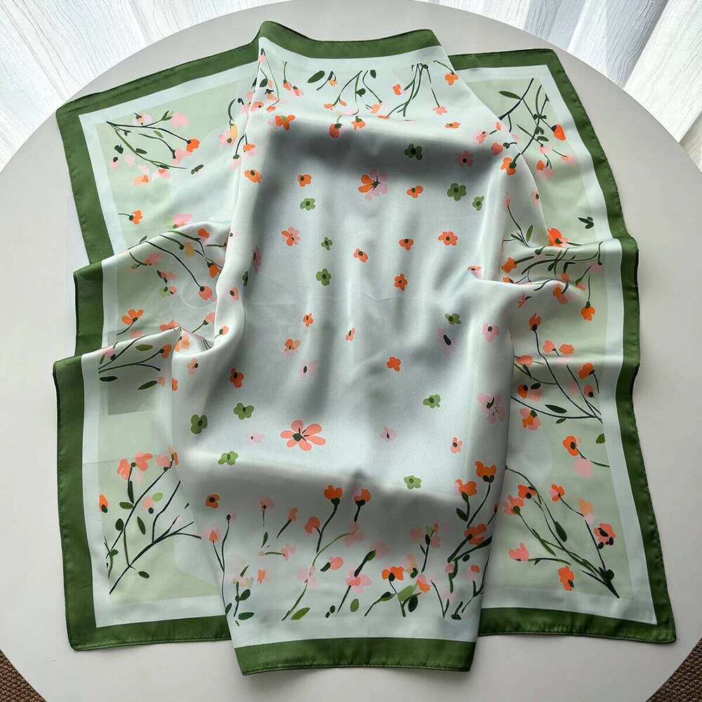 Elegant Floral Women Silk Imitation Scarf Satin Neckerchief Foulard Square Hairbands Female Scarves Shawls Wraps 26Y06226 - view 3