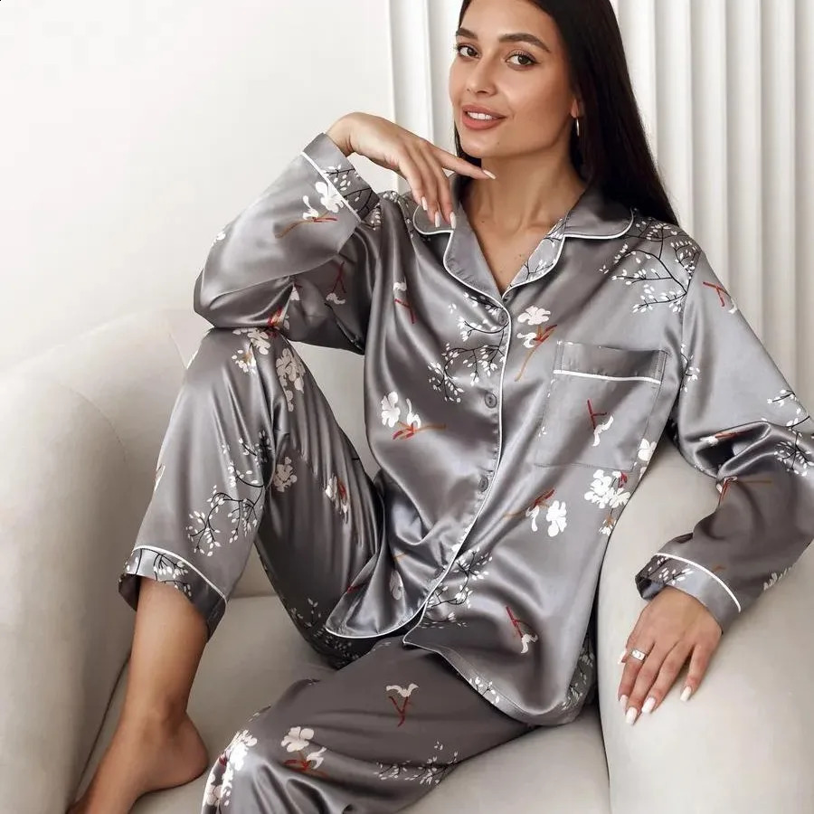Women Pajamas Silk Womens Spring Summer Longsleeved Satin Loungewear Sleepwear Pjamas for 260625 - view 4
