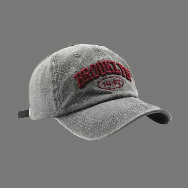 Season New Fashion Unisex Four tideway Baseball Outdoor Casual Retro Washed Cotton BROOKLYN 1947 Embroidered SnapSunHat M260626 - view 5