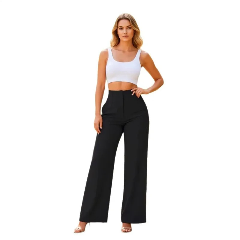 Womens High Waist Wide Leg Pants Elegant Tailored Straight Trousers Office Work Casual Bottoms Comfy Dress 260625 - view 5