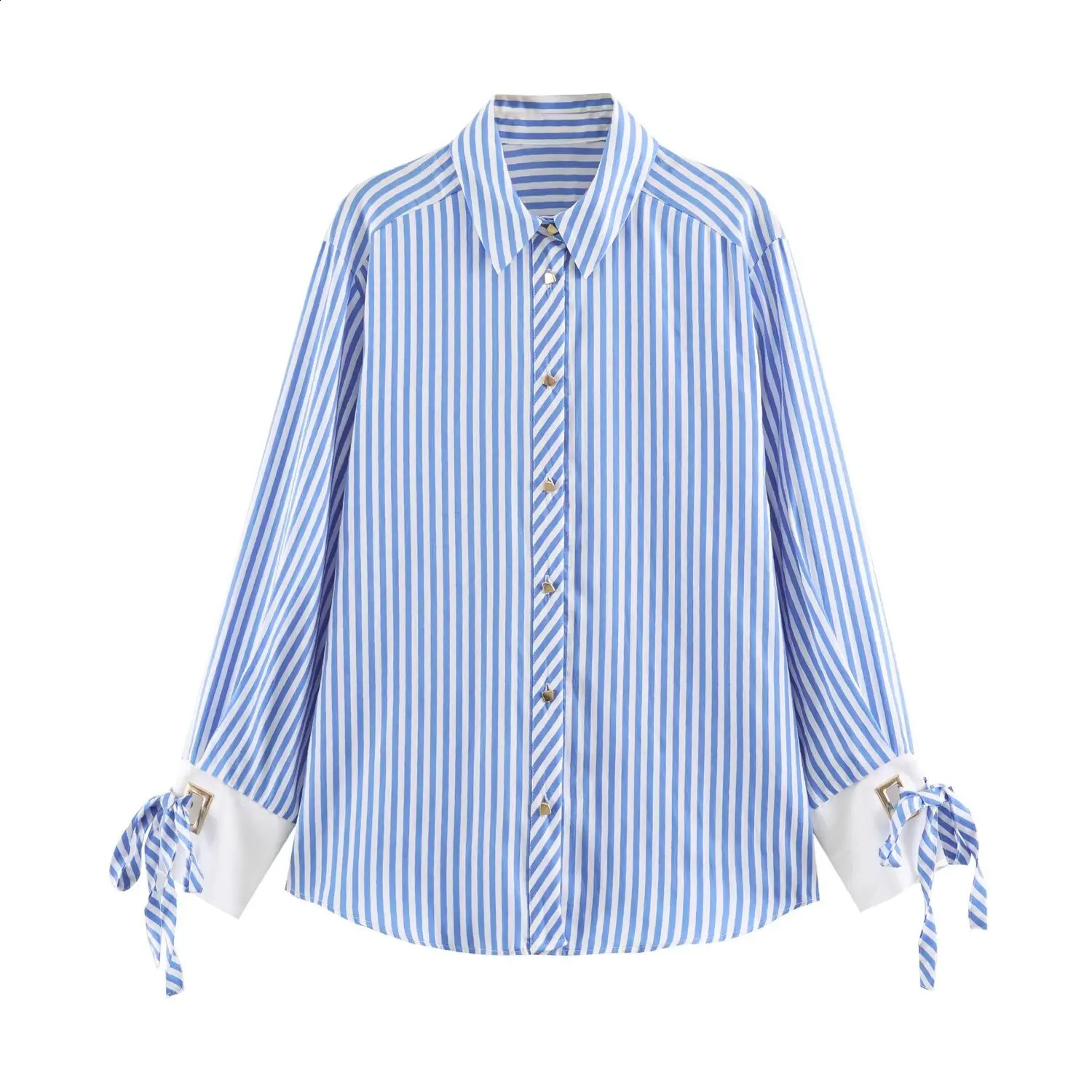 Willshela Women Fashion With Bow Striped Single Breasted Blouse Vintage Lapel Neck Long Sleeves Female Chic Lady Shirts 260626 - view 3