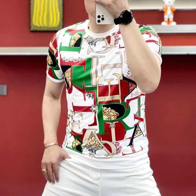 2026 Summer New Fashion Men's Round Neck Trendy Slim Fit Printed Versatile Niche Casual Short Sleeve - view 3