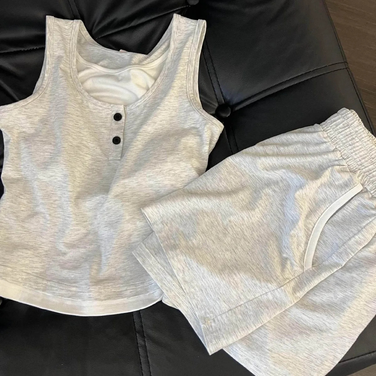 Simple Solid Color Casual Sleeveless Pajamas for Women Spring and Summer Spaghetti Strap Shorts Homewear Set Outfit 260625 - view 5