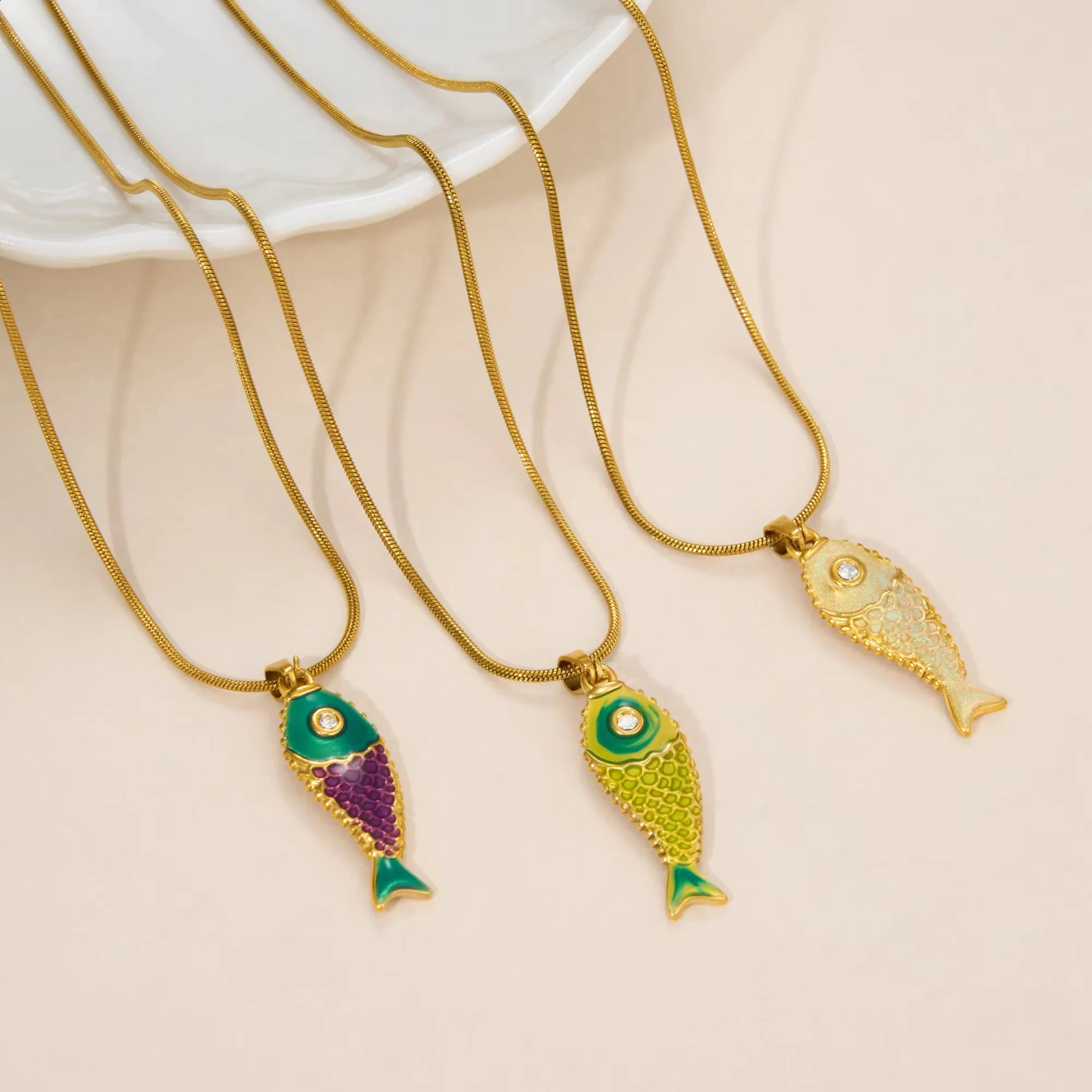Stainless Steel 18k Gold Plated Daily Casual Cute Colorful Fish Pendant Necklace for Women Boho Tarnish Free Waterproof Jewelry 260626 - view 4