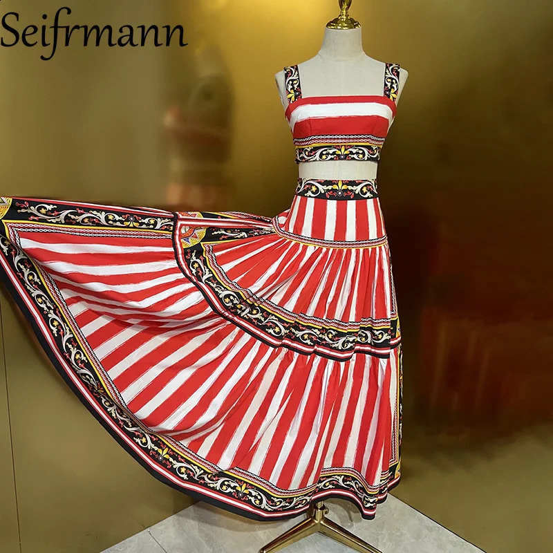 Seifrmann 2026 Summer Womens Fashionable Square Collar Sleeveless Cotton Printed TopLong Half Skirt Two Piece Set 260625 - view 4