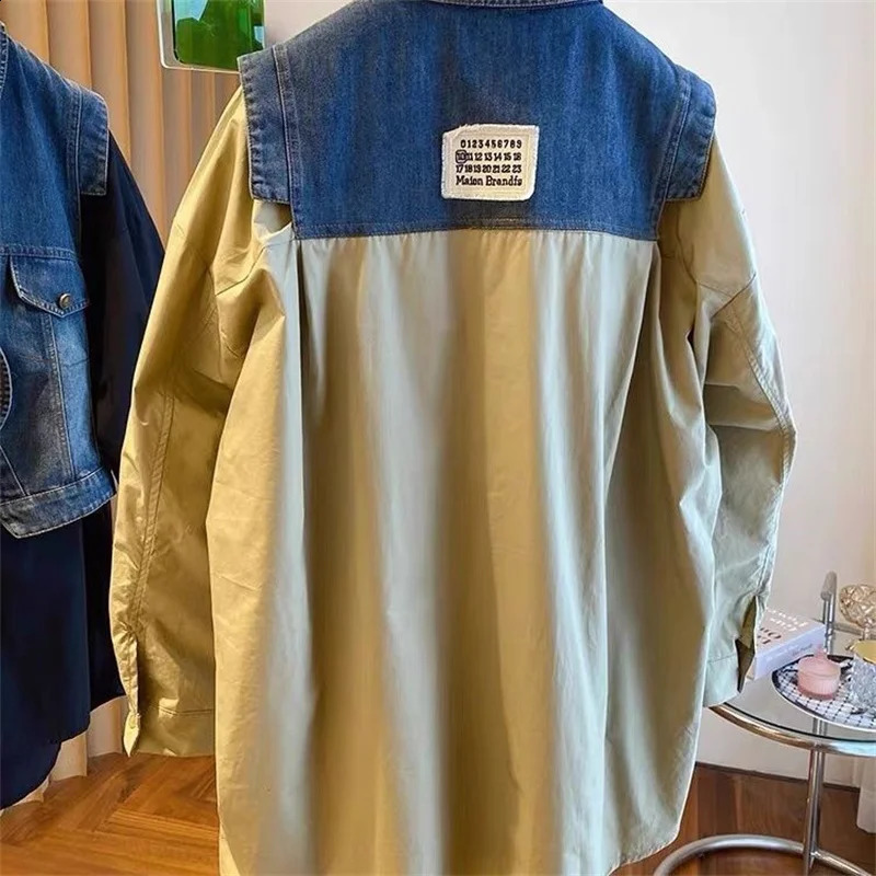 European Goods Fat MM Thin Belly Fake Two-Piece Shirt loose Tibetan Meat Autumn n Sense Denim Stitching Long-sleeved Shirt 260626 - view 5