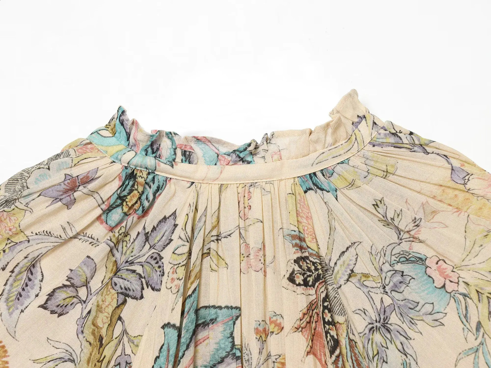 Willshela Women Fashion Printed Bow Lace Up Pleated Blouse Vintage ONeck Long Puff Sleeves Female Chic Lady Shirts 260626 - view 7