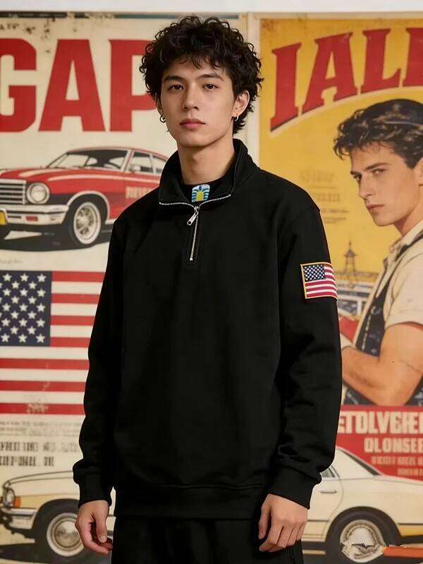 Y2K Retro Quarterzip Pullover Hoodie Embroidery Pattern Sweatshirt American Vintage Casual Streetwear Men Oversized Coat W260626 - view 5