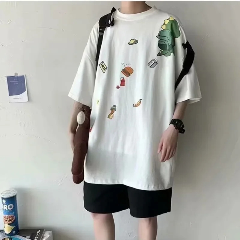 M-8XL Men Oversized Korean Fashion Loose American Cute Dinosaur Print Versatile Trend Couple Outfit 260626