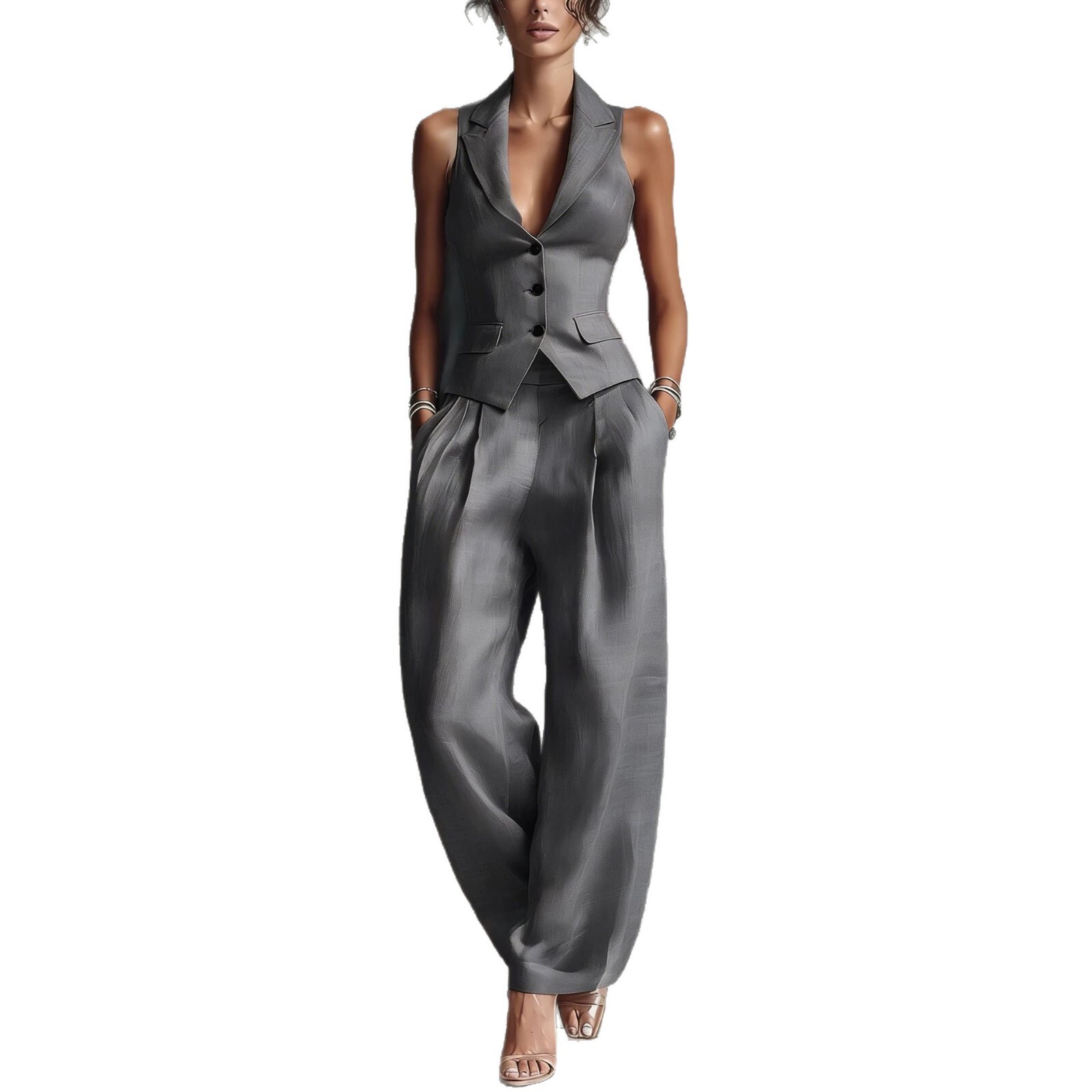 Cross-border Amazon 2026 Summer European American Style Fashion Versatile Lapel Single-Breasted Suit Vest and Casual Pants Two-Piece Set WONST - view 6
