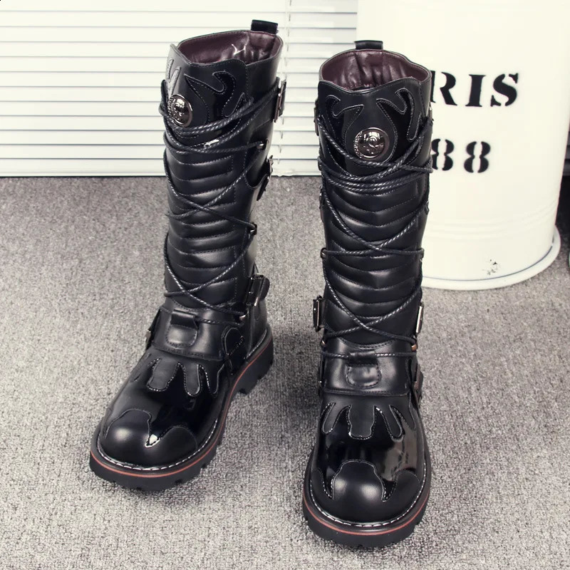 Mens Motorcycle Boots Knee-High Leather Boots Winter Male Gothic Punk Shoes Mens Outdoor Tactical Boots Casual Tooling Boots 48 260625 - view 5