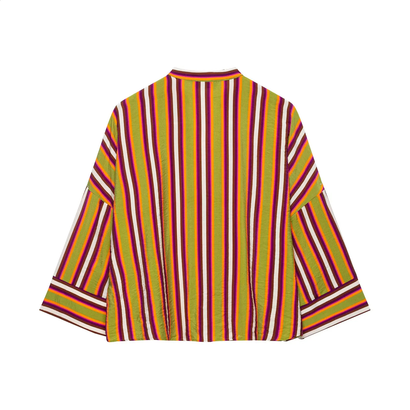 Willshela Women Fashion Striped Bow Lace Up Single Breasted Blouse Vintage VNeck Short Sleeves Female Chic Lady Shirts 260626 - view 3